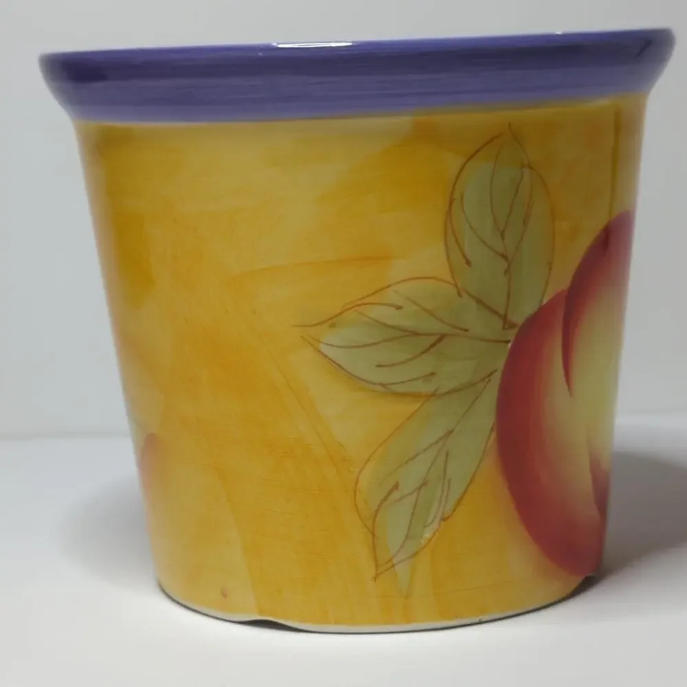 Vtg Tuscan-Style Hand Painted Ceramic Cachepot Planter Utensil Crock Grapes 5.5